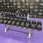 TAG Rubber Round 5-120 lb. Dumbbell Set w/3 Racks